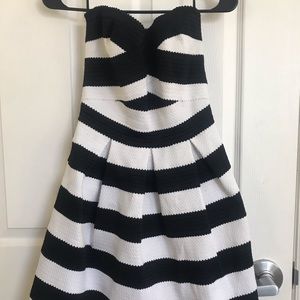 Strapless Black & White Stripe Mini